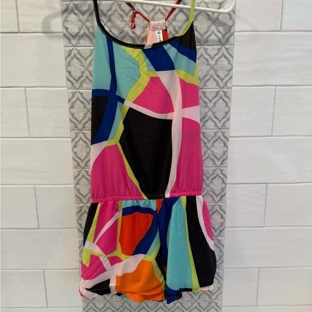 Fabletics Multicolor Patterned swim cover-up romper